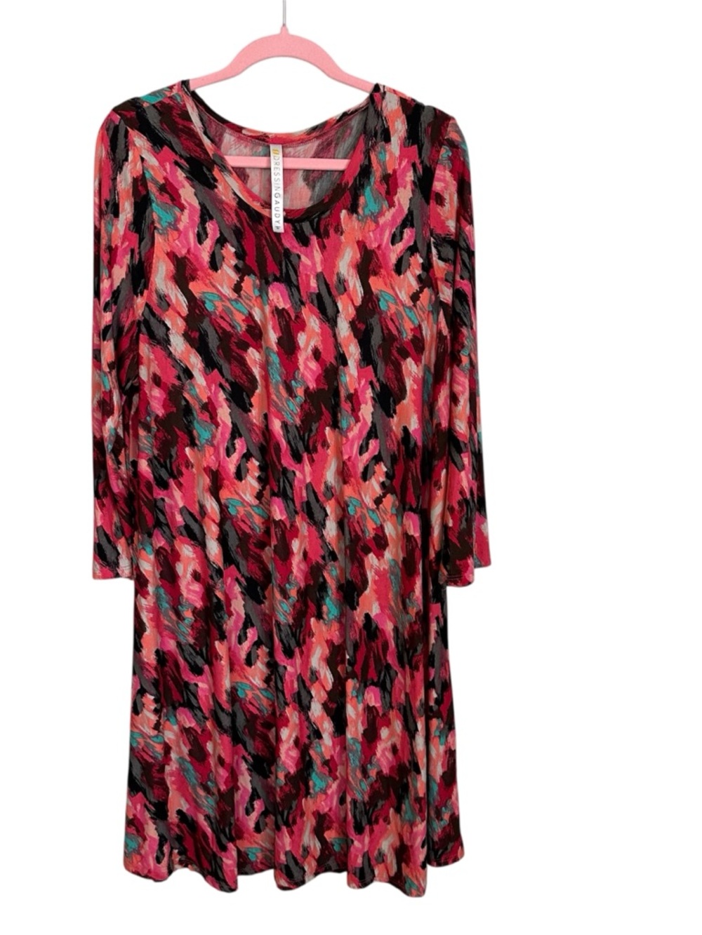 Dressin Gaudy Women's Boutique Multicolor Long Sleeve Flowy Dress Sz 3XL GUC